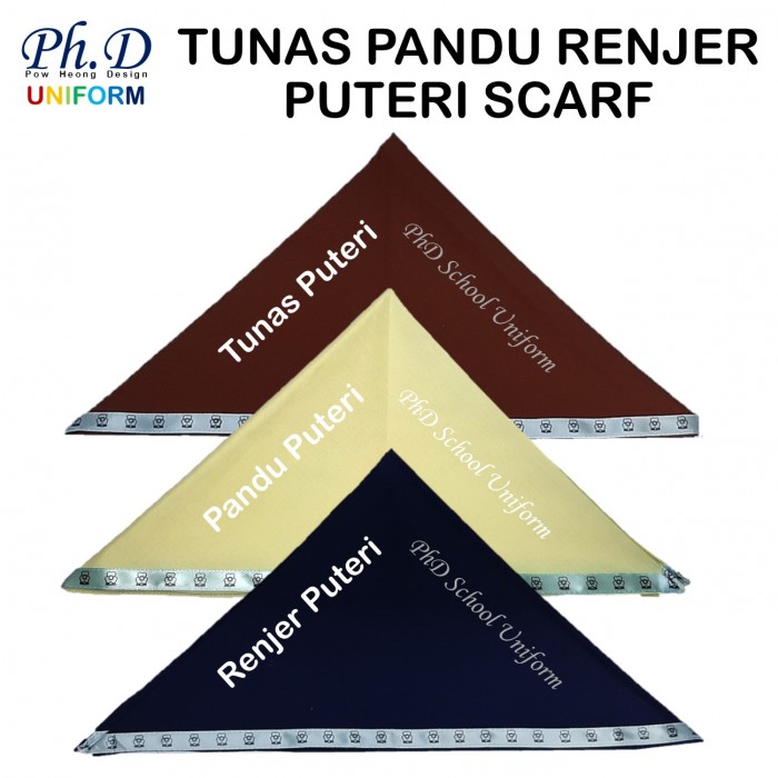 New Scarf With Logo Ppm Scarf Baru Berriben Logo Persatuan Pandu Puteri Malaysia Tunas Puteri Brown Coklat Pandu Puteri Yellow Kuning Renjer Puteri Navy Biru Tua Pemimpin Officer Royal Blue